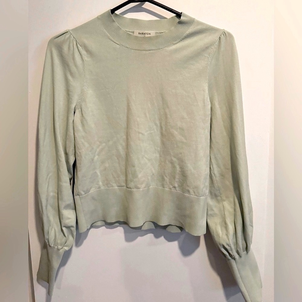 ARITZIA Babaton Lexicon blouse sweater mint green puff sleeve stretch office XS